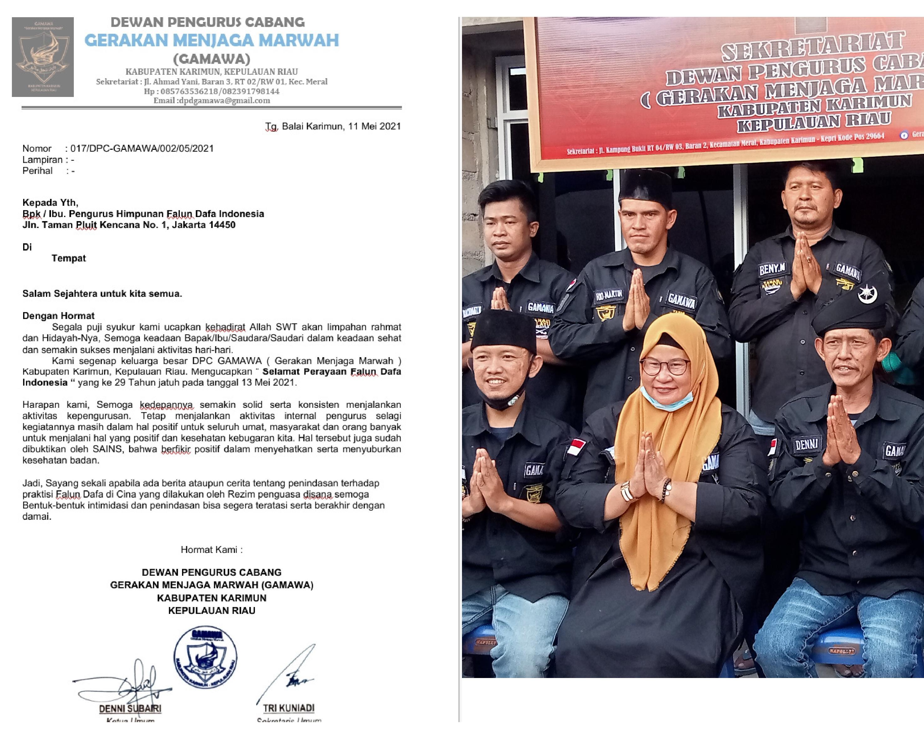 Image for article Karimun, Kepri: DPC Gamawa Mengucapkan Selamat Hari Falun Dafa Sedunia