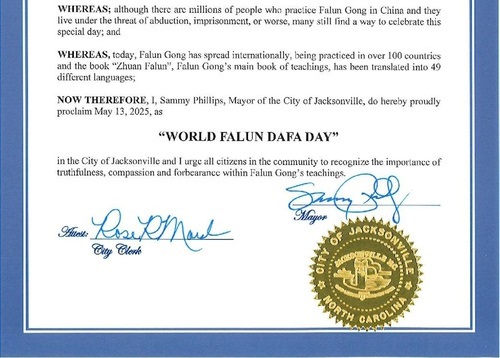 Image for article Karolina Utara, AS.: Tiga Kota Menyatakan Hari Falun Dafa Sedunia