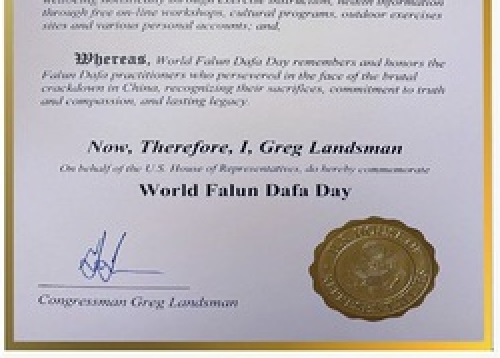 Image for article Ohio, AS: Anggota Kongres Merayakan Hari Falun Dafa Sedunia