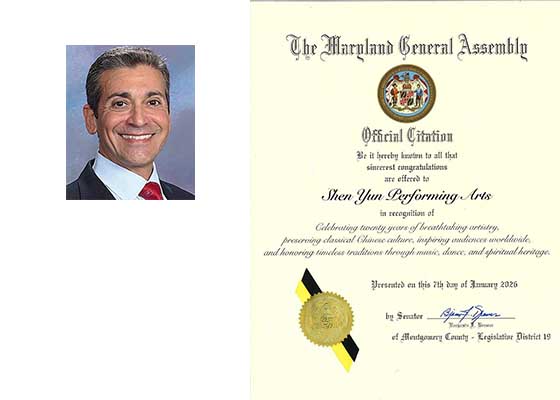 Image for article Senator Negara Bagian Maryland Mengeluarkan Penghargaan Mengucapkan Selamat kepada Shen Yun Performing Arts