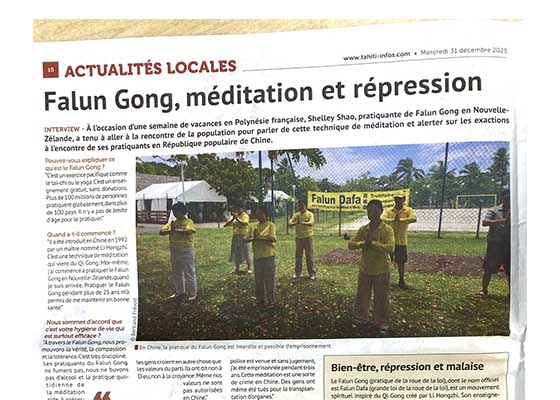 Image for article Tahiti: Warga Mempelajari Falun Dafa, Media Terbesar Setempat Mewawancarai Praktisi